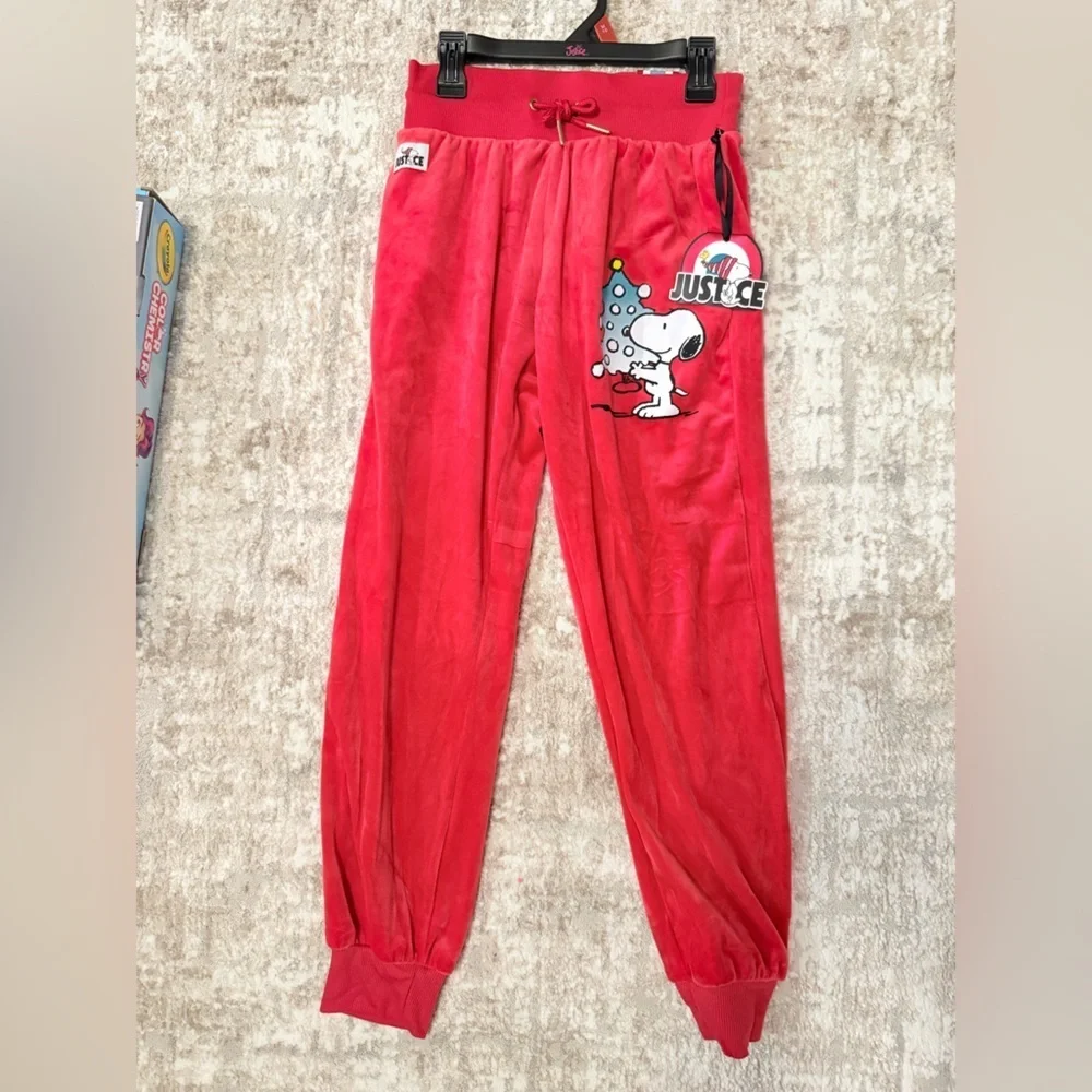 Justice Kids Red Snoopy Holiday Velour Limited Edition Sweatpant Joggers size 10
